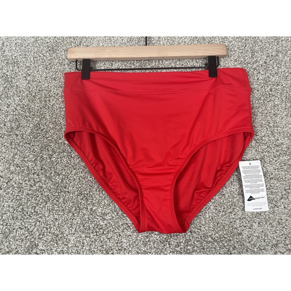 NWT Lands' End Womens Size 12 High Waisted Bikini Swim Bottoms Vibrant Red